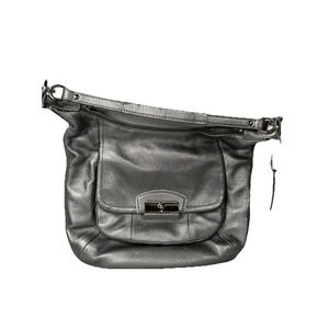 COACH Kristen Metallic Gunmetal Leather Shoulder Hobo Bag Turnlock Zip Purse Y2K